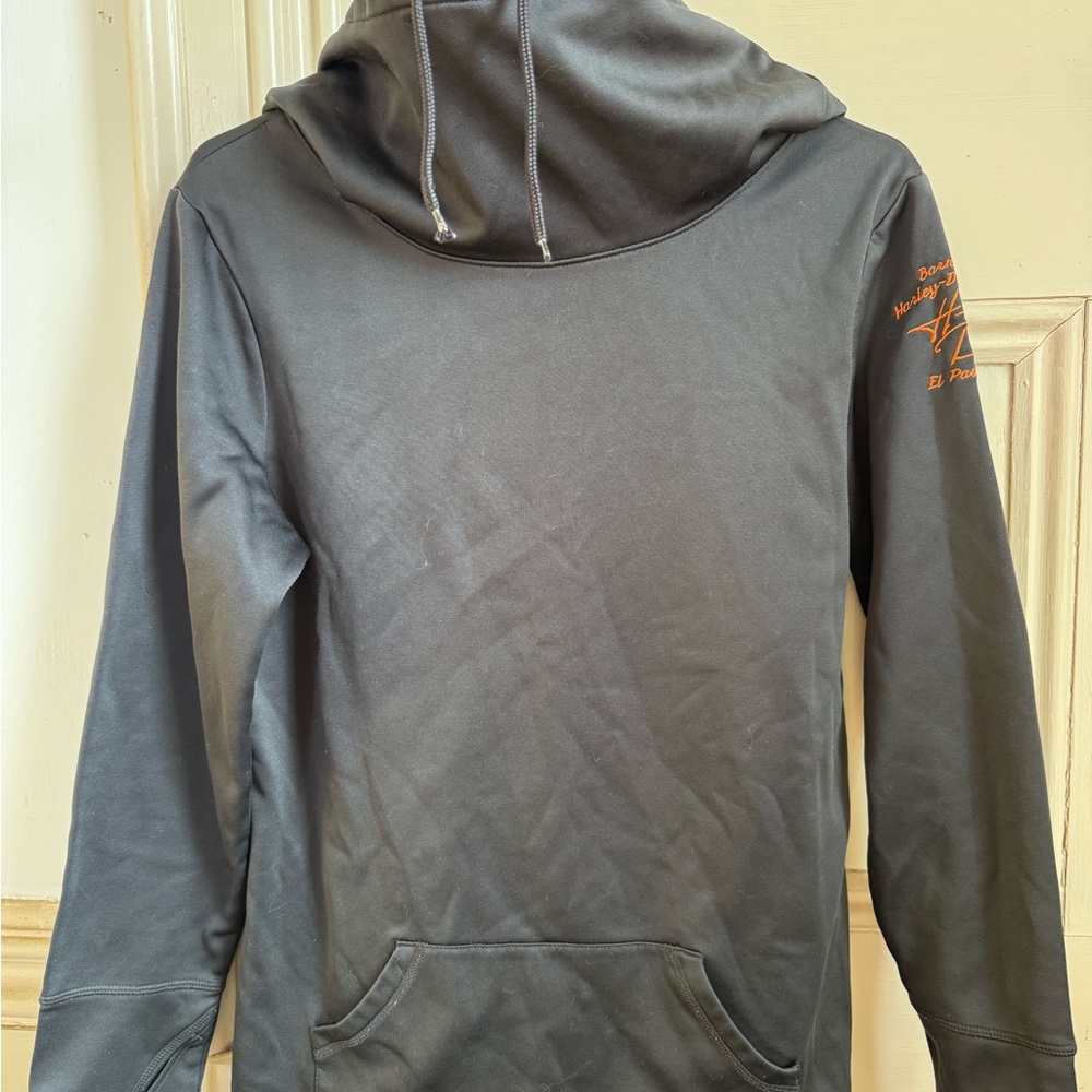 Harley-Davidson Black Hoodie with Orange Sleeve Script